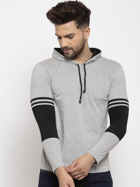 

KATSO Men Grey Solid Hooded T-shirt