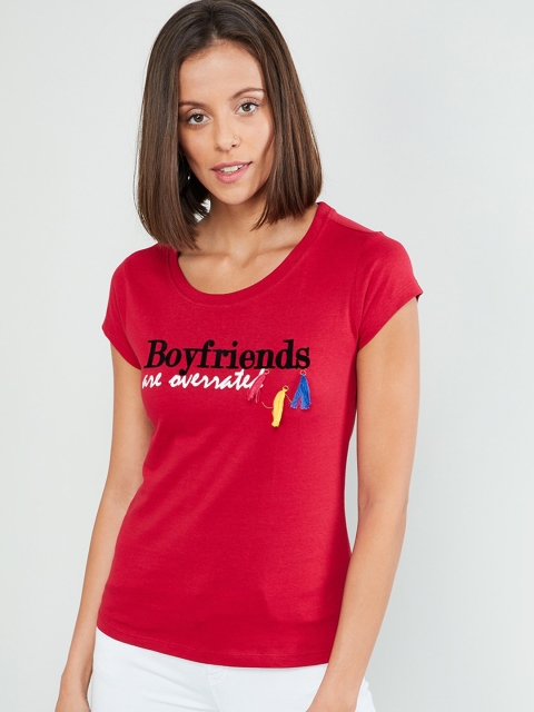 

max Women Red Printed Round Neck T-shirt