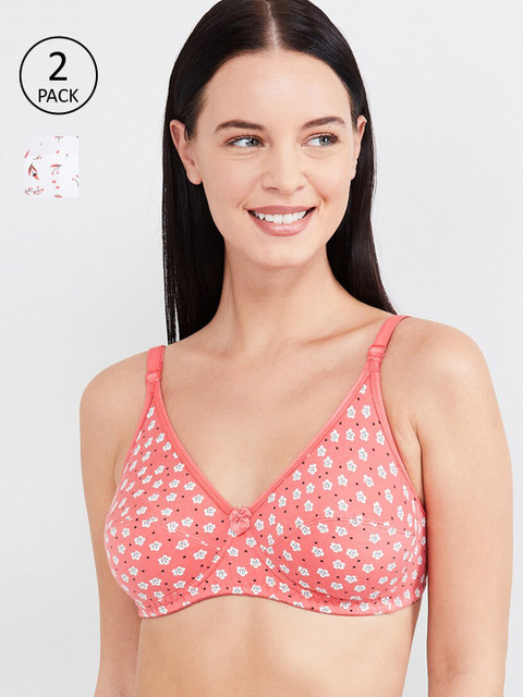 

max Pack Of 2 White & Pink Printed Non-Wired Non Padded T-shirt Bra SP202PKSCB03