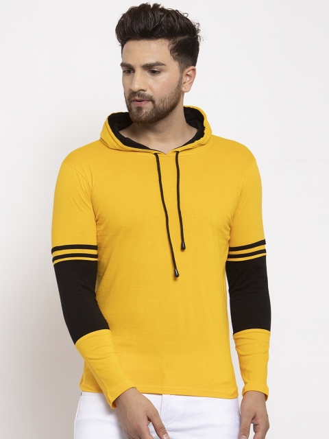 

KATSO Men Yellow Solid Hood T-shirt