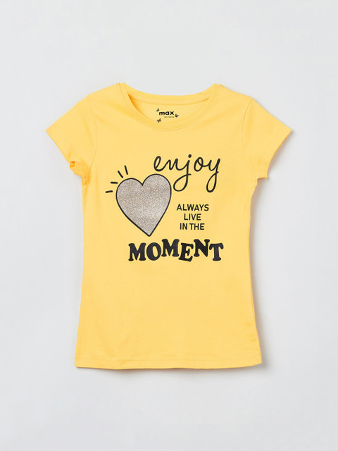 

max Girls Yellow Printed Round Neck T-shirt