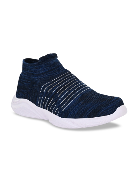 

AfroJack Men Blue Striped Mesh Mid-Top Slip-On Sneakers