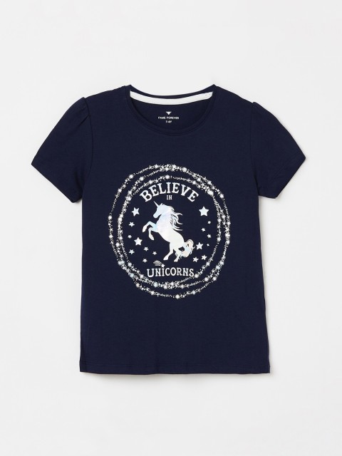 

Fame Forever by Lifestyle Girls Navy Blue Printed Pure Cotton Top