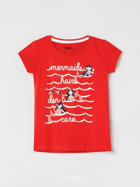 

max Girls Red Printed Round Neck T-shirt