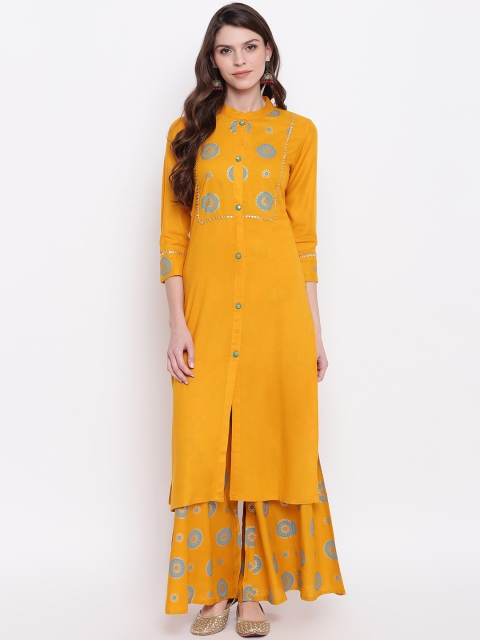 

Khushal K Women Yellow & Blue Yoke Design Kurta with Palazzos