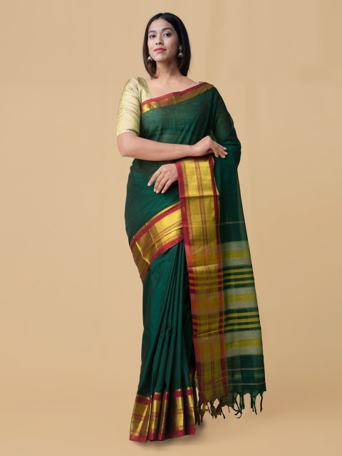 

Unnati Silks Green & Gold-Toned Pure Cotton Woven Design Narayan Peth Saree