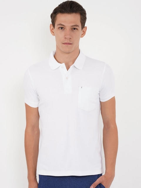 

Sweet Dreams Men White Solid Polo Collar T-shirt