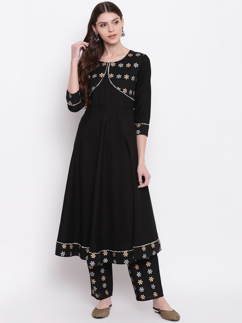 

Khushal K Women Black & Gold-Toned Yoke Design Kurta with Palazzos