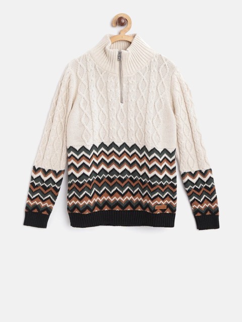 

Cherry Crumble Kids Beige & Black Self Design Pullover Sweater