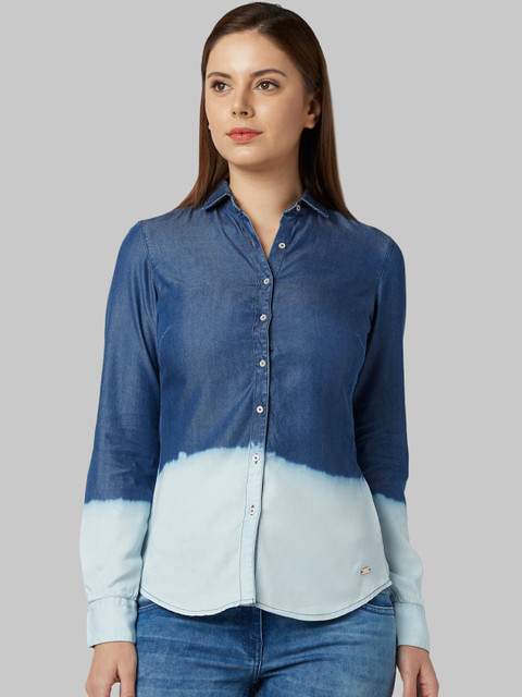 

Park Avenue Woman Blue Regular Fit Printed Casual Shirt