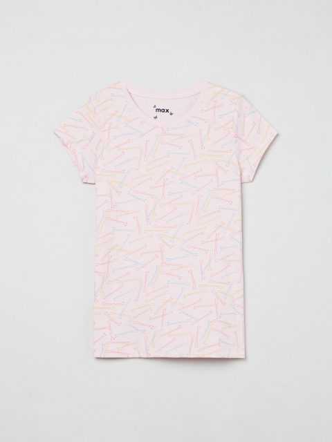 

max Girls Pink Printed Round Neck T-shirt