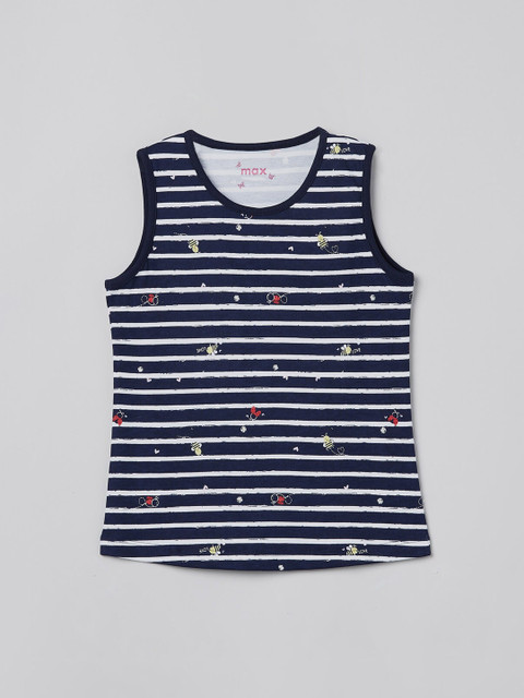 

max Girls Navy Blue Striped V-Neck T-shirt