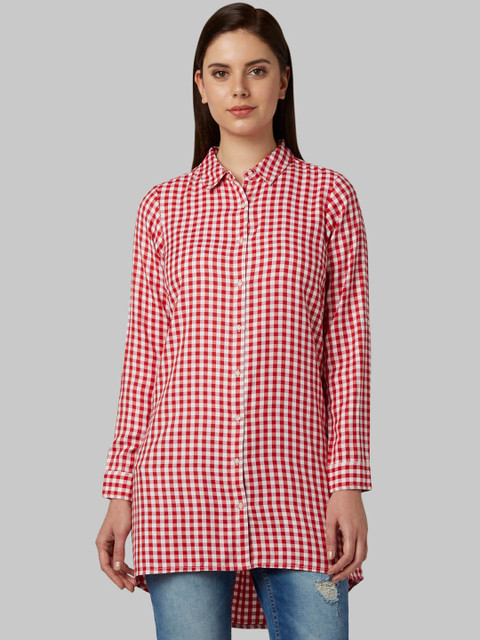 

Park Avenue Woman Red & White Regular Fit Checked Casual Shirt