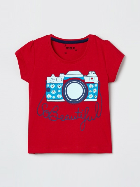 

max Girls Red Printed Round Neck T-shirt