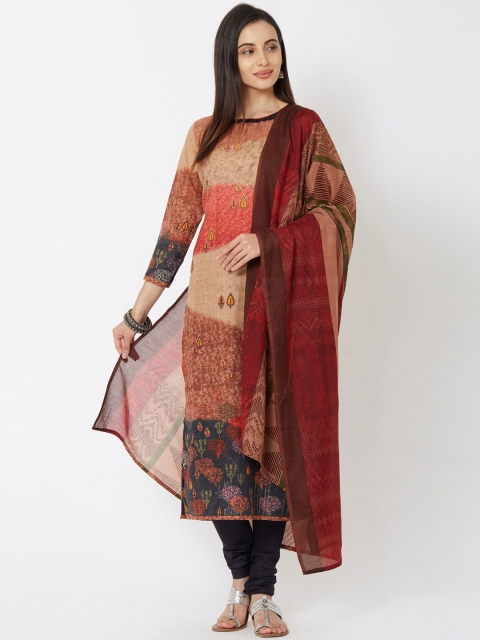 

Satrani Beige & Navy Blue Pure Cotton Unstitched Dress Material