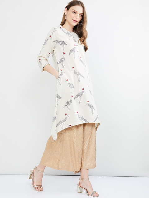 

max Women Off-White & Black Printed A-Line Kurta