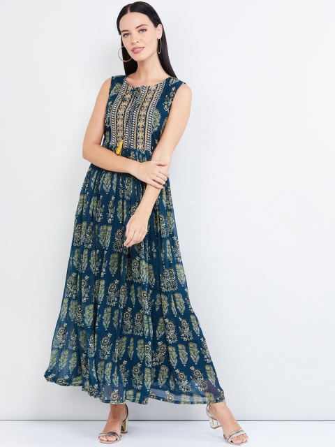 

max Women Blue Printed Ethnic Maxi Dress