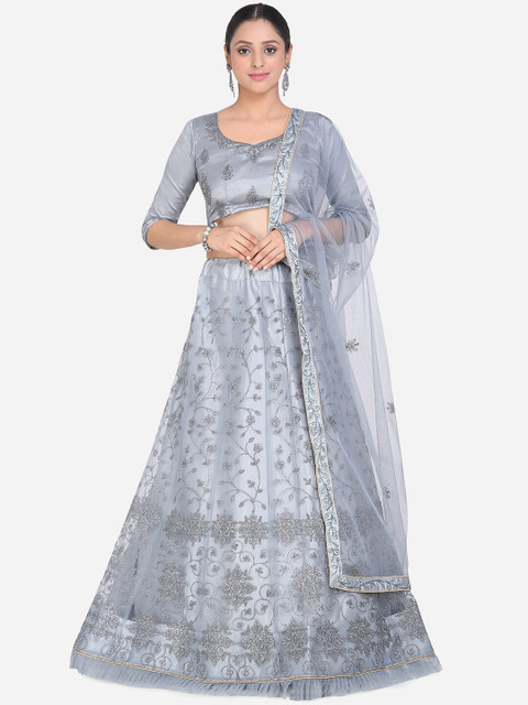 

Mitera Blue Semi-Stitched Lehenga & Blouse with Dupatta