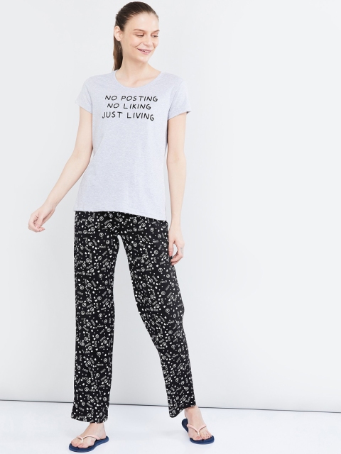 

max Women Grey & Black Printed Night Suit