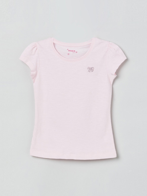 max Girls Baby Pink Solid Round Neck T-shirt