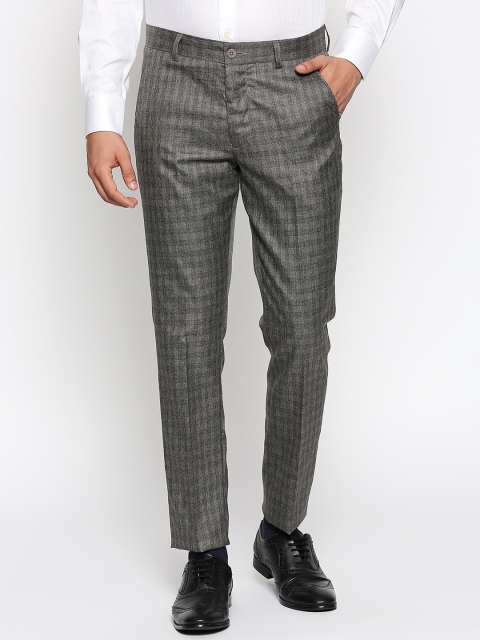 

Solemio Men Grey Slim Fit Checked Formal Trousers
