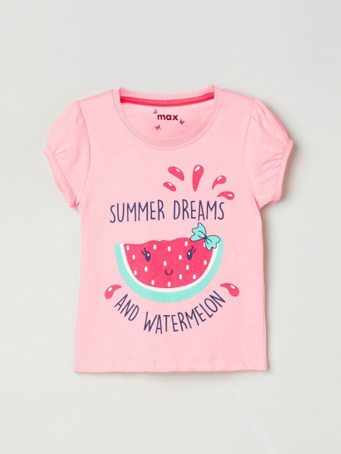 max Girls Pink Printed Round Neck T-shirt