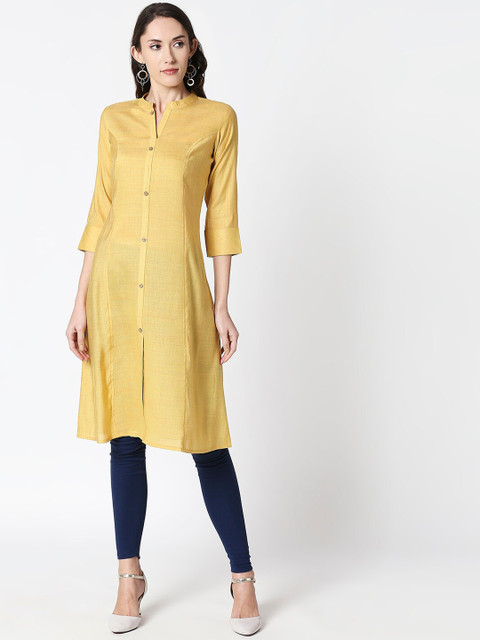 

HUUR Women Yellow Solid Straight Kurta