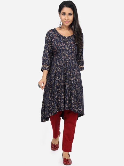 

Paislei Women Navy Blue & Gold Printed Anarkali Kurta