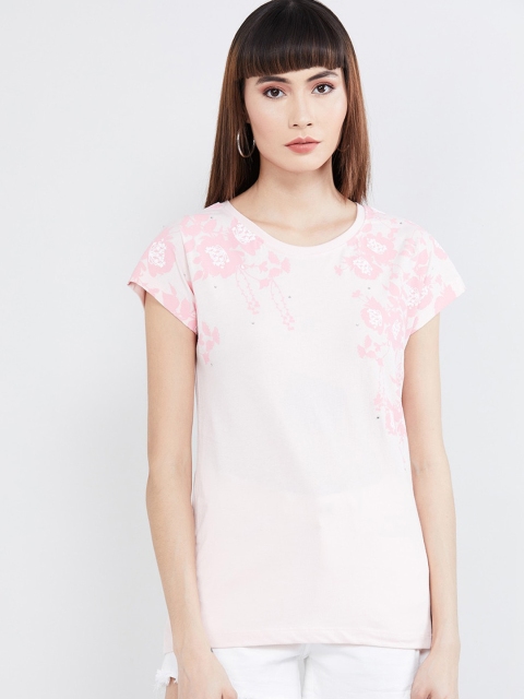 

max Women Pink Printed Round Neck T-shirt