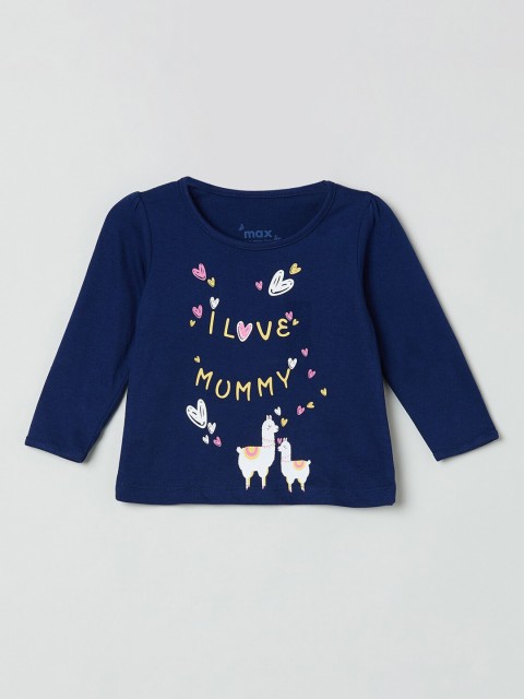 

max Infant Girls Navy Blue Printed Round Neck T-shirt