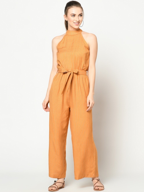 

SQew Women Orange Printed Basic Jumpsuit