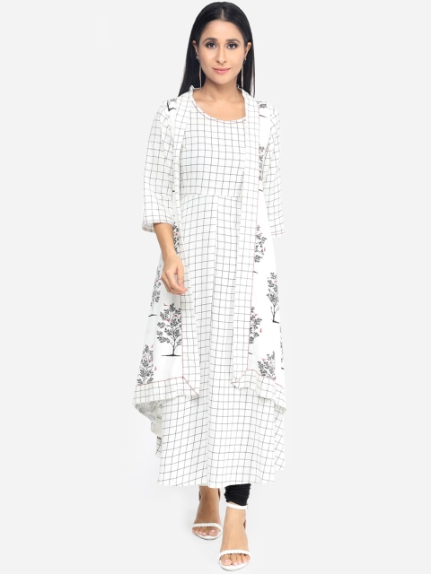 

Paislei Women White & Black Checked Anarkali Kurta With Jacket