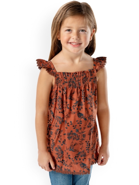 

Cherry Crumble Girls Rust Brown Printed Top