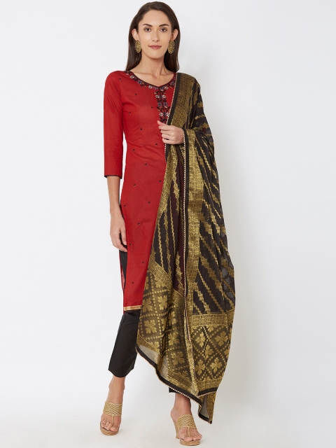

Satrani Red & Black Pure Cotton Unstitched Dress Material