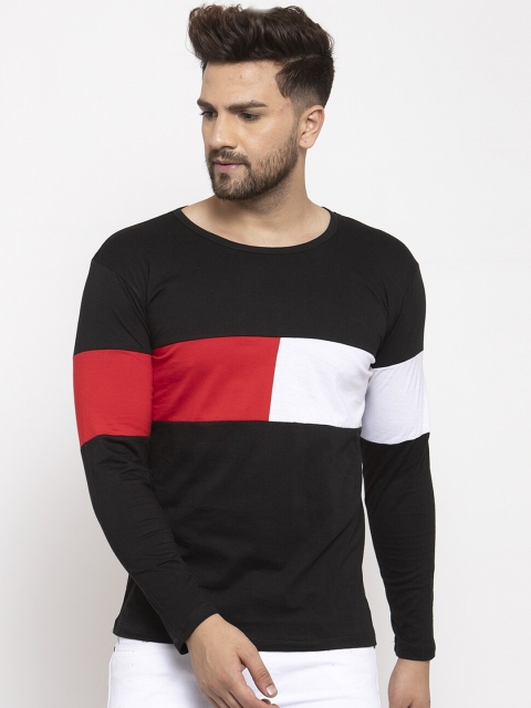 

KATSO Men Black & White Slim Fit Colourblocked Round Neck T-shirt