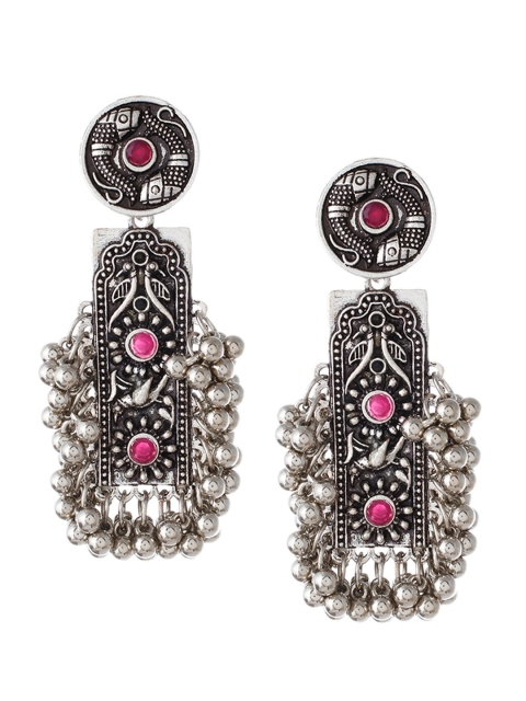 

Silvermerc Designs Silver-Plated & Pink Oxidised Geometric Drop Earrings