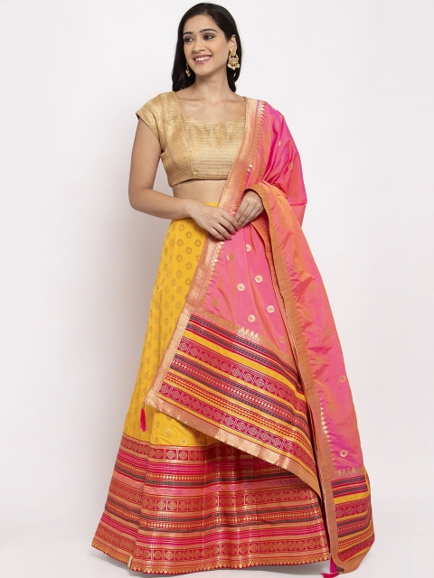 

PACHE Yellow Semi-Stitched Lehenga & Unstitched Blouse with Dupatta