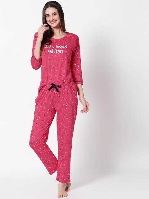 

Zeyo Women Pink & White Printed Night suit