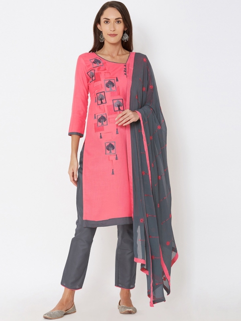 

Satrani Pink & Grey Pure Cotton Unstitched Dress Material