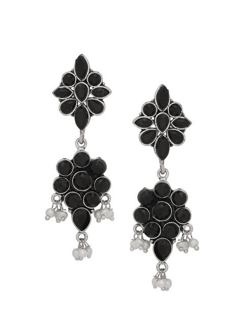 

Silvermerc Designs Silver-Plated & Black Contemporary Drop Earrings