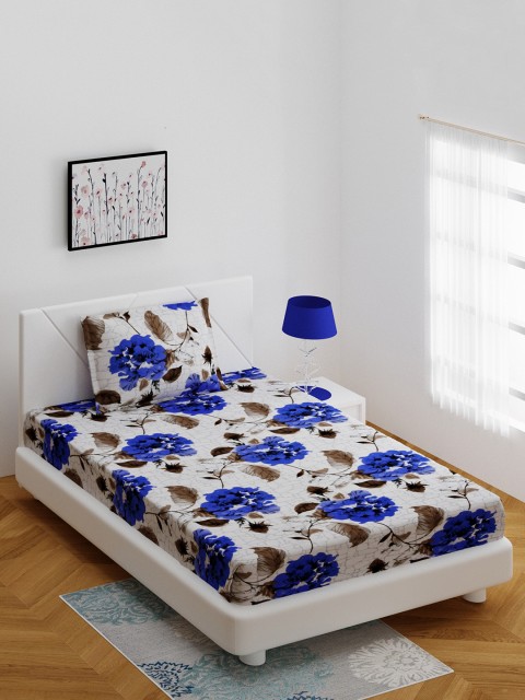 

BOMBAY DYEING Blue & White Floral 144 TC Cotton 1 Single Bedsheet with 1 Pillow Covers