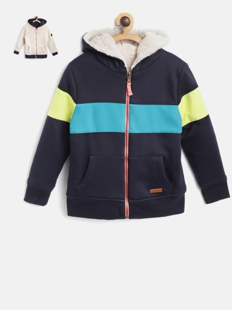 

Cherry Crumble Kids Navy Blue Colourblocked Reversible Hooded Sweatshirt