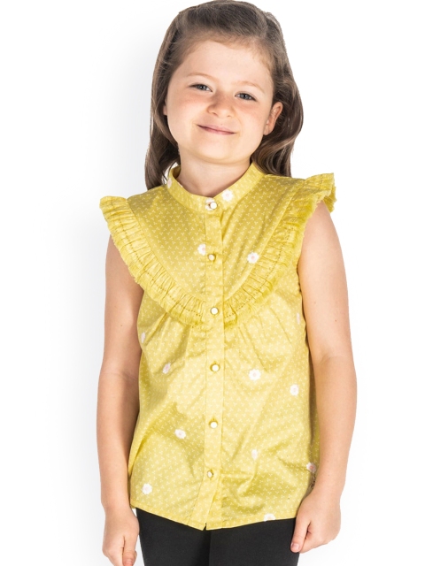 

Cherry Crumble Girls Yellow Printed Shirt Style Top