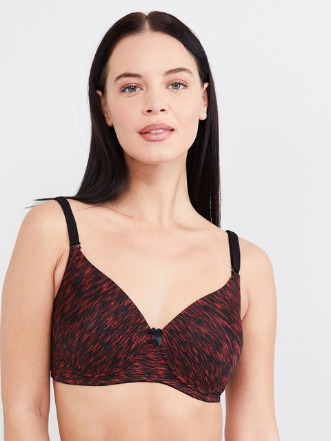 

max Red & Black Printed Non-Wired Heavily Padded Plunge Bra SP20PDNW04RED