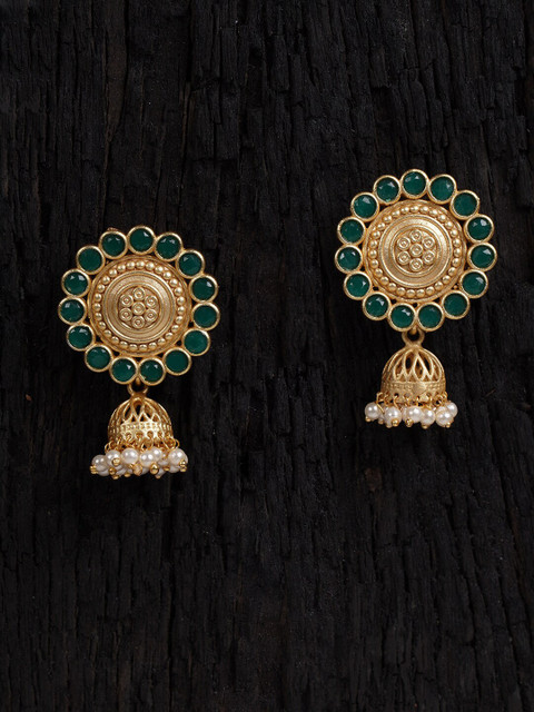 

Shoshaa Green & Gold-Toned Dome Shaped Jhumkas
