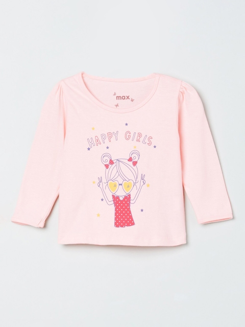 

max Girls Pink Printed V-Neck T-shirt