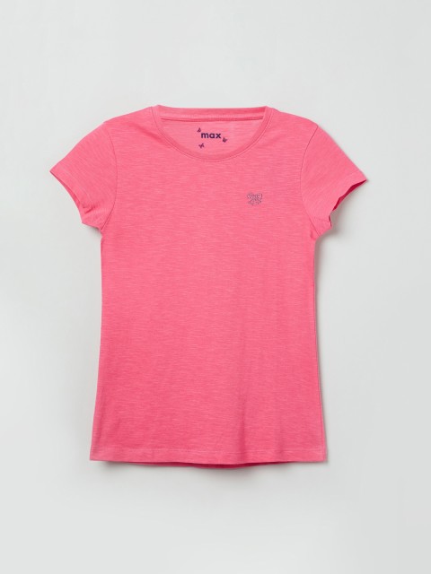 

max Girls Pink Solid Round Neck T-shirt