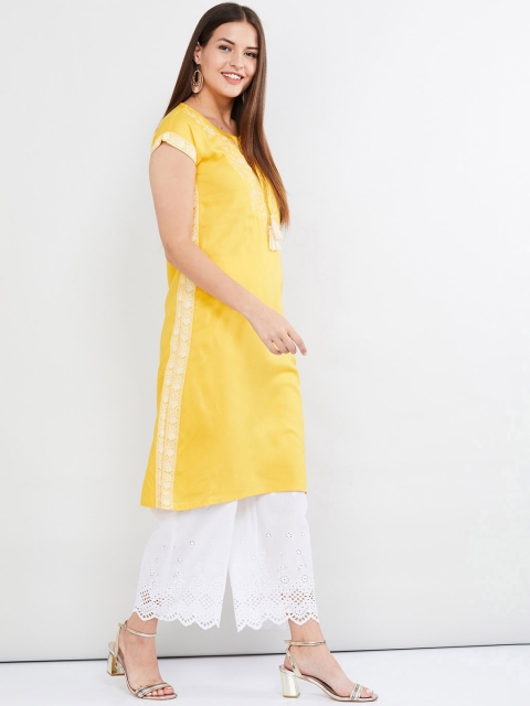 

max Women Yellow Yoke Design Straight Kurta