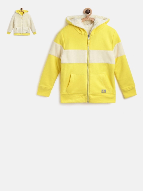 

Cherry Crumble Unisex Kids Yellow Solid Reversible Hooded Sweatshirt