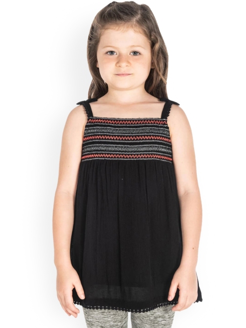 

Cherry Crumble Girls Black Embroidered A-Line Top